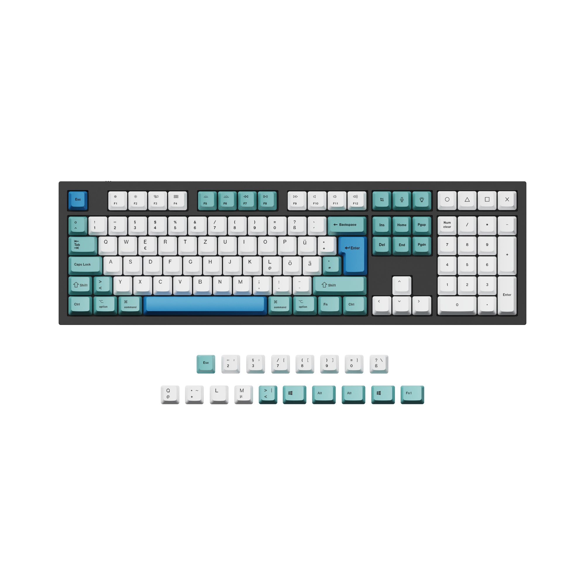 ISO & ANSI Q3 & Q4 & Q4 Pro & Q6 & Q6 Pro & V3 & V4 & V6 & K8 & K8 Pro OEM Dye-Sub PBT Keycap Set - Iceberg - Image 2