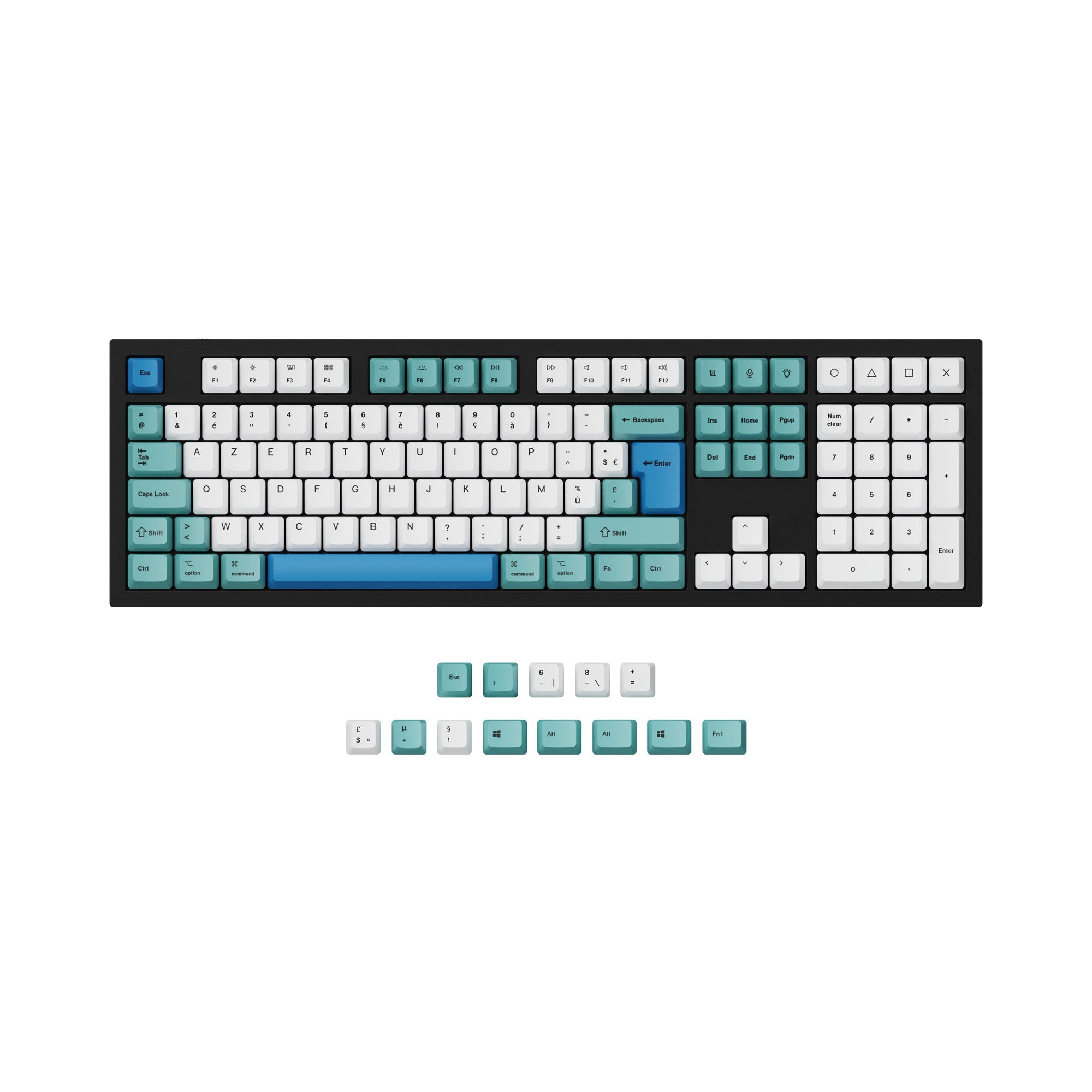 ISO & ANSI Q3 & Q4 & Q4 Pro & Q6 & Q6 Pro & V3 & V4 & V6 & K8 & K8 Pro OEM Dye-Sub PBT Keycap Set - Iceberg - Image 4